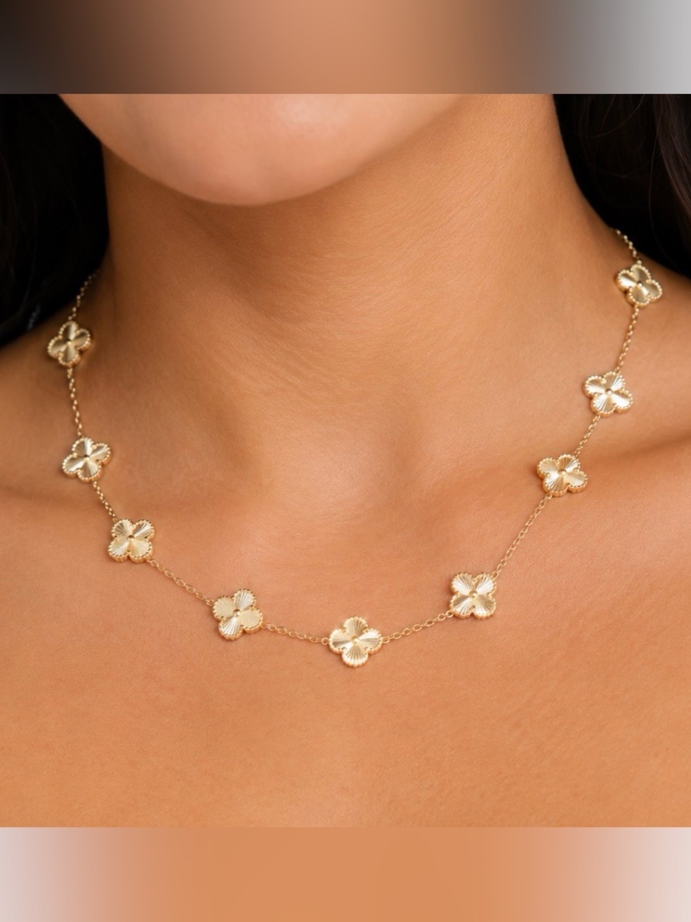 10 clover motif necklace gold filled women’s necklace 18k 18 inch long